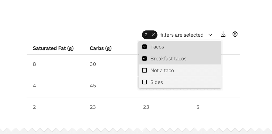 Example of a multi-selection filter in a checkbox set